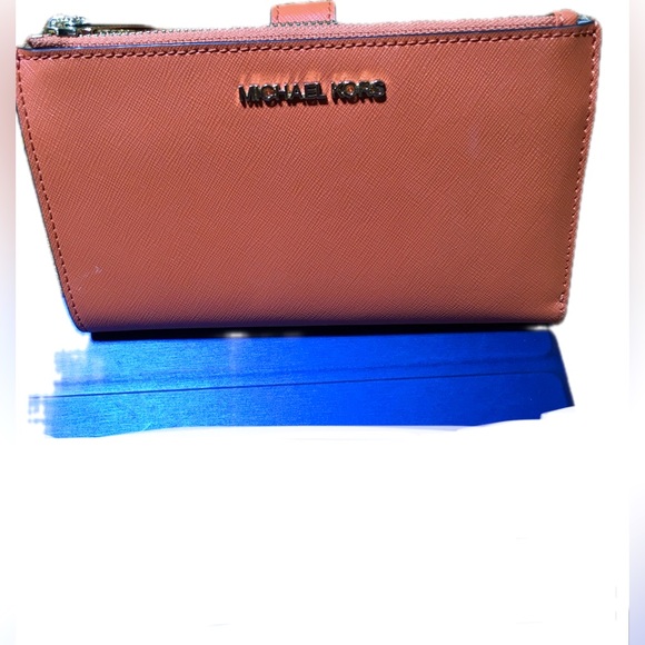 Michael Kors Jet Set Saffiano Leather Double Zip Wallet Wristlet Pumpkin Orange - Picture 3 of 12